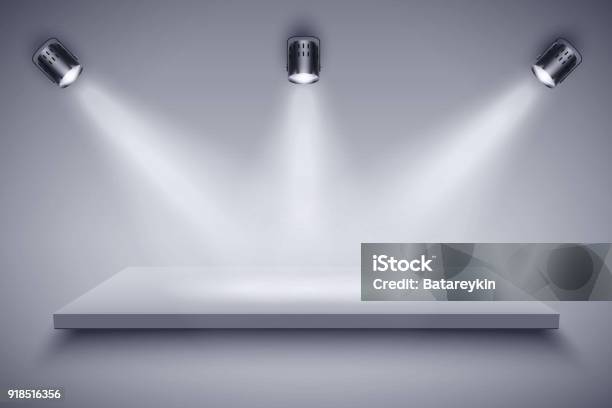 Black And White Presentation Platform Stock Illustration - Download Image Now - Reflector, Lighting Equipment, Spotlight