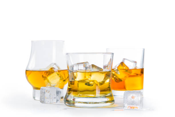 istock Strong alcohol drinks - whiskey, bourbon, scotch on white background 918516388