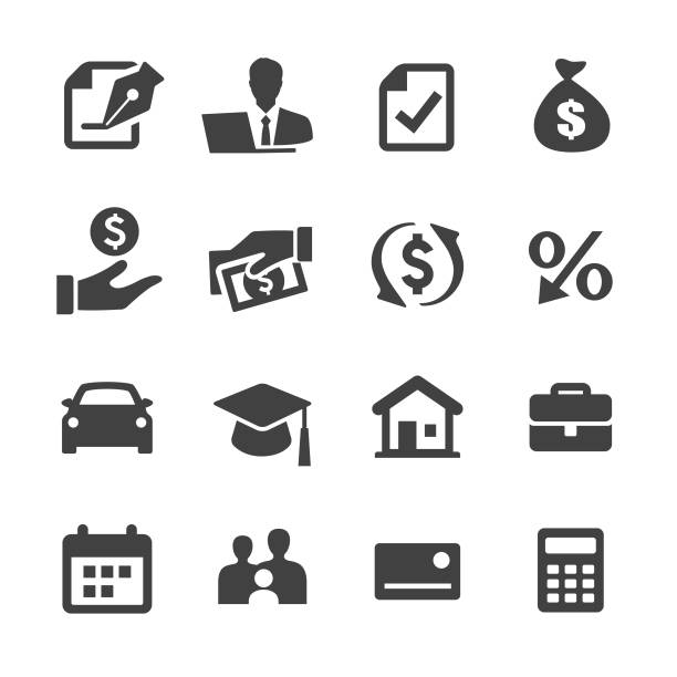 illustrazioni stock, clip art, cartoni animati e icone di tendenza di icone prestito - acme series - application form loan symbol document