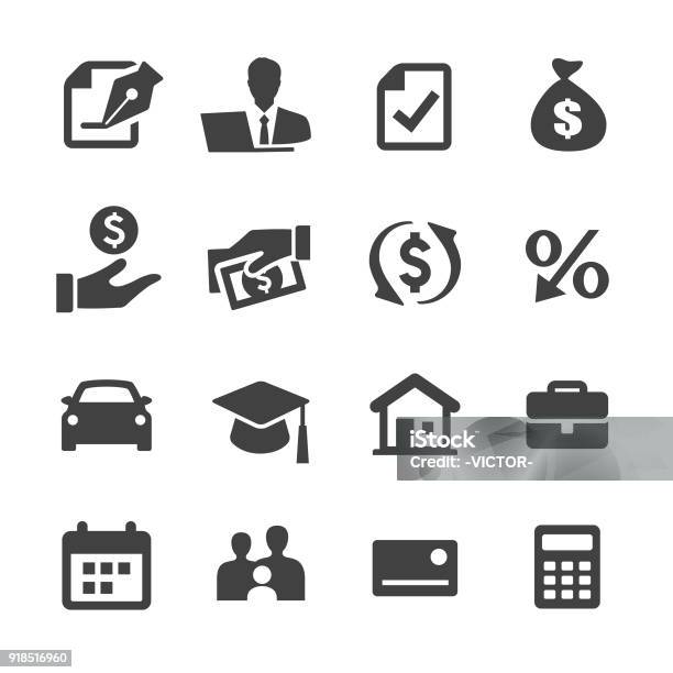 Loan Icons Acme Series Stock Illustration - Download Image Now - Calculator, Financial Loan, Car