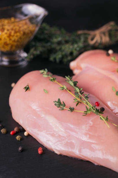 istock Raw chicken fillets with spices and herbs. 918517232