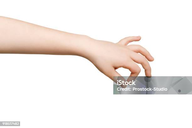 Kid Hand Making Grab Some Items Isolated On White Stock Photo - Download Image Now - Child, Hand, Human Hand