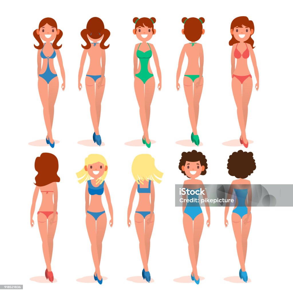 Women S Swimsuit Set Vector Beautiful Girls In Bathing Suits Of
