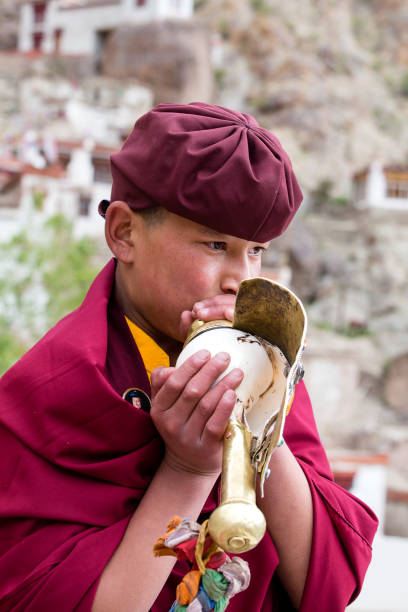 tybetański mnich buddyjski podczas festiwalu hemis w ladakh, północne indie - india mountain child people zdjęcia i obrazy z banku zdjęć