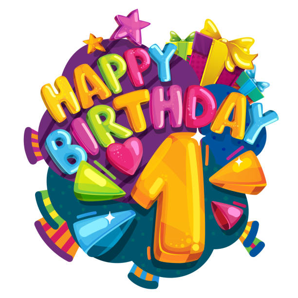 illustrazioni stock, clip art, cartoni animati e icone di tendenza di buon compleanno 1 anno. - first birthday