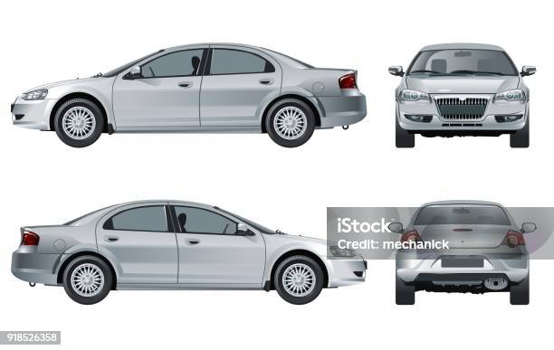 白で隔離ベクトル車モックアップ - 自動車のベクターアート素材や画像を多数ご用意 - 自動車, 正面から見た図, 横からの視点