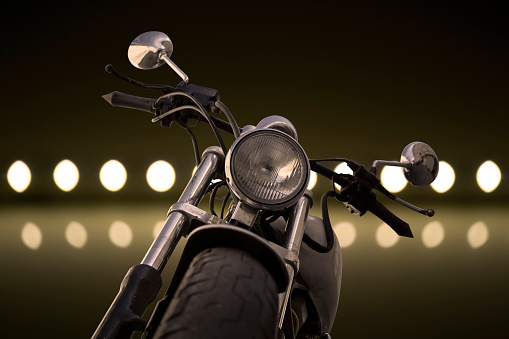 White chrome motorcycle and lights background filtered