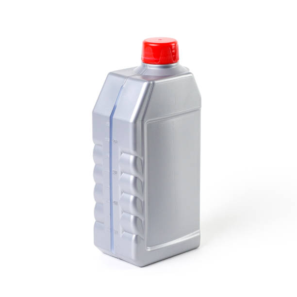 istock Silvery measuring bottle with red lid. Brake fluid 918530662