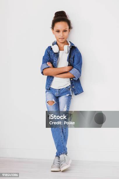 Happy Little School Girl Full Length Portrait Stock Photo - Download Image Now - Child, Full Length, Girls