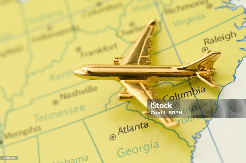 Samolot w południowo-wschodnia część Stanów Zjednoczonych - Zbiór zdjęć royalty-free (Mapa)