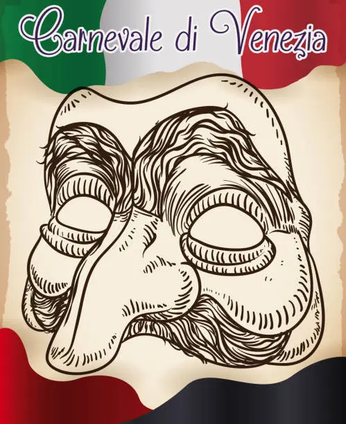 Vector illustration of Beautiful Hand Drawn Pantalone Mask for Italian Venice Carnival