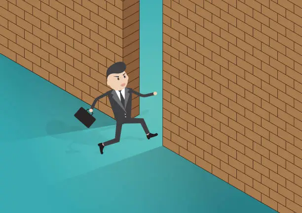 Vector illustration of businessman running in a gate ,business opportunities and future