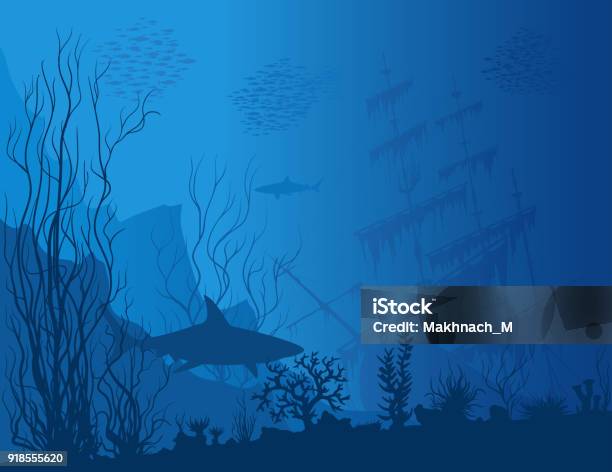 Blue Underwater Landscape Stock Illustration - Download Image Now - Sea, Deep, Underwater