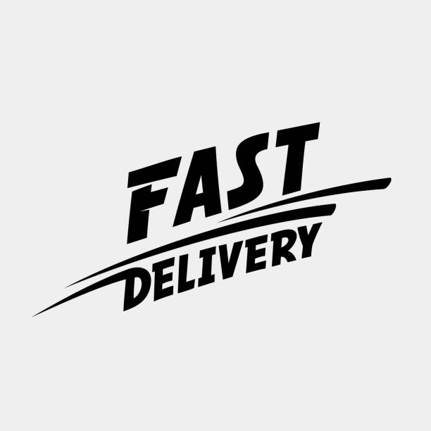 logo szybkiej dostawy. szybka dostawa typograficzna napis monochromatyczny - freedom shipping delivering freight transportation stock illustrations