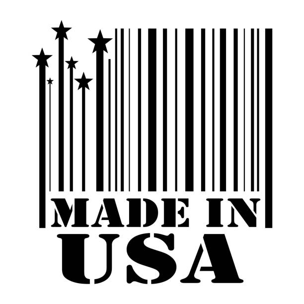 ilustraciones, imágenes clip art, dibujos animados e iconos de stock de sello "made in usa" - made in the usa label bar code merchandise