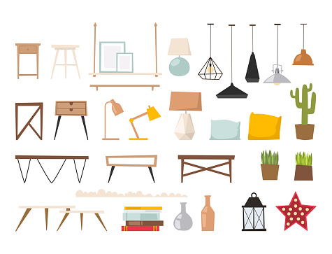 Furniture Vector Room Interior Design Apartment Home Decor Concept Flat ...
