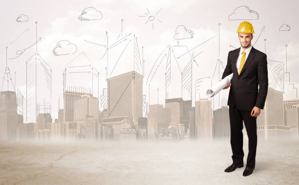 istock Business engineer planing at construction site with city background 918576858