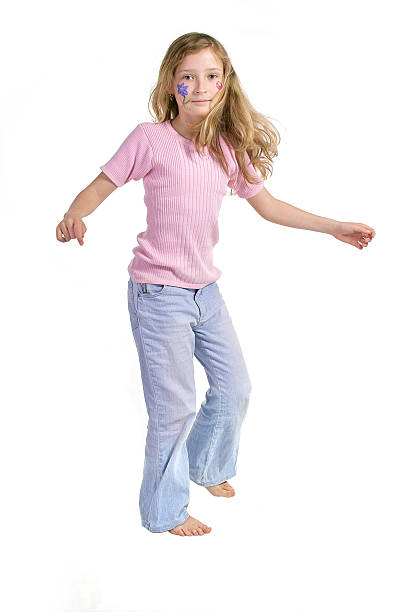 istock Pretty girl with flower butterfly make-up dancing 91857784