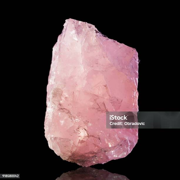Pink Rose Quartz Mineral Specimen On Black Background Stock Photo - Download Image Now