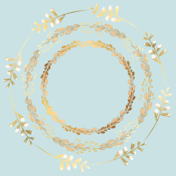 istock Gold wreath. Leaves. Plants. Set. Congratulations. Invitation. Reward. 918586606