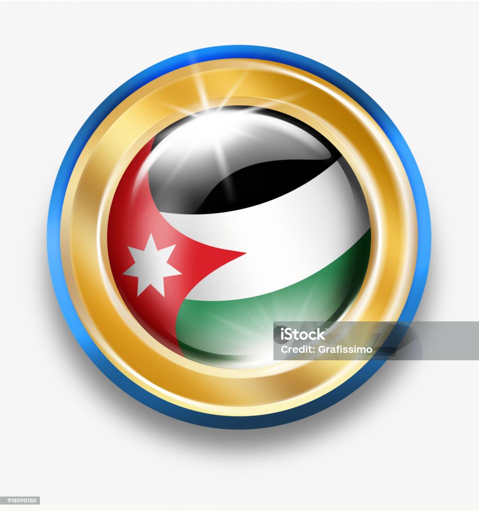 Jordan golden button with jordanian flag isolated on white 2018 stock illustration
