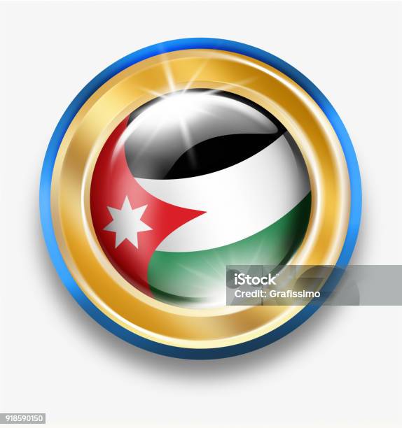 Jordan Golden Button With Jordanian Flag Isolated On White Stock Illustration - Download Image Now