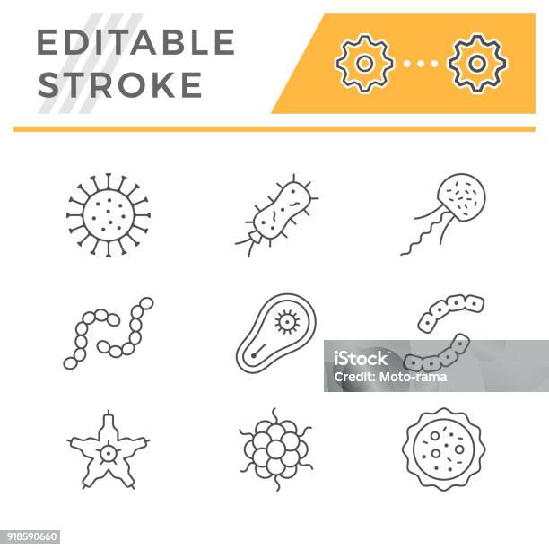 Set Line Icons Of Microbe And Bacterium Stock Illustration - Download Image Now - Icon Symbol, Virus, Biological Cell
