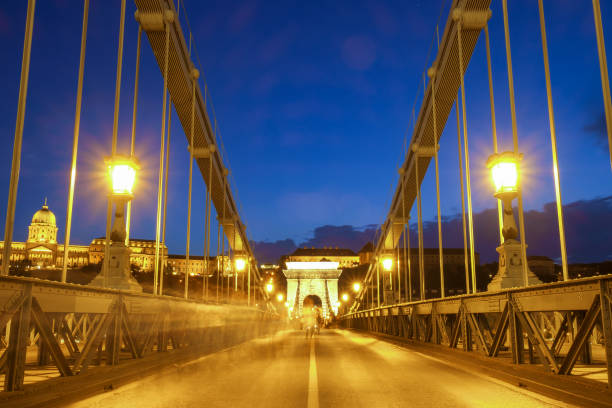 The Széchenyi Chain Bridge is a suspension bridge that spans the River Danube between Buda and Pest, the western and eastern sides of Budapest, the capital of Hungary.