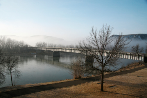 The bridge over Yass river in rural NSW on a foggy morning