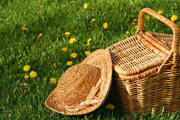 Sun hat and basket stock photo