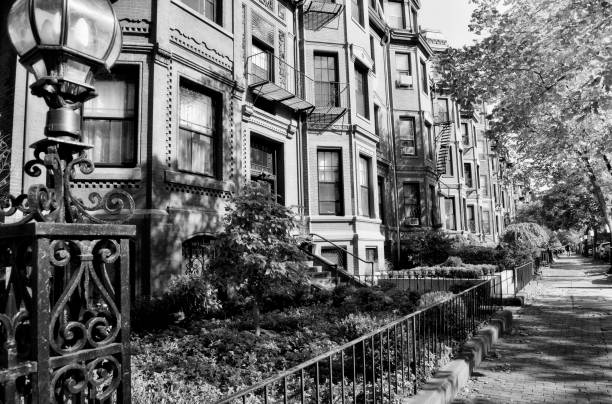 brownstones, boston. - boston back bay street house - fotografias e filmes do acervo