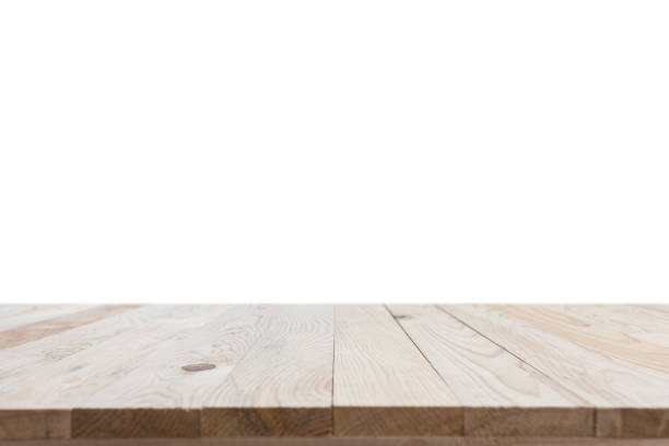 istock Empty top of wooden table or counter isolated on white background 918606104