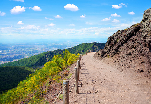 Hiking trail on Vesuvius volcano. Campania region, Italy