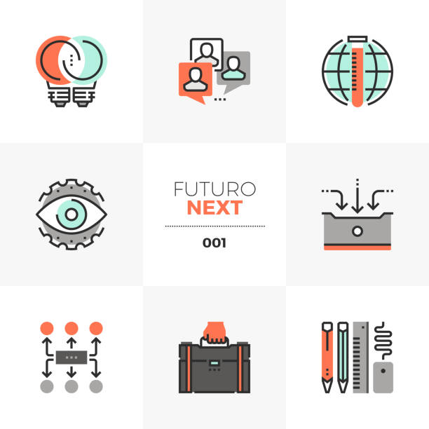 ilustraciones, imágenes clip art, dibujos animados e iconos de stock de negocios desarrollo futuro siguiente iconos - audit business ideas concepts