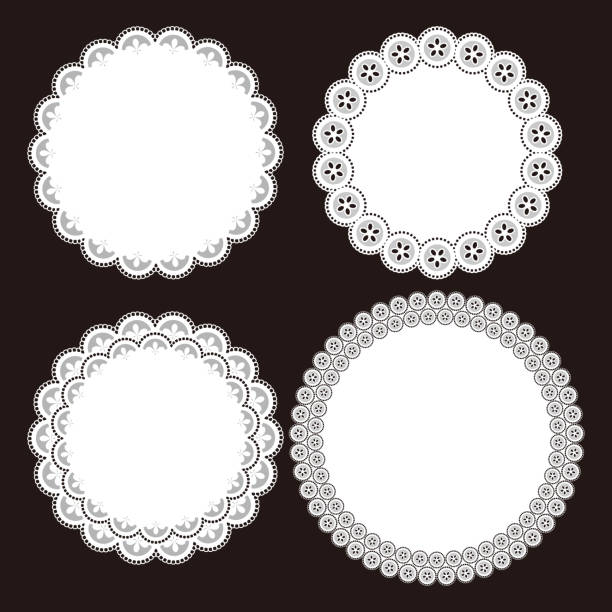 иллюстрация кружевных узоров. - doily lace circle floral pattern stock illustrations