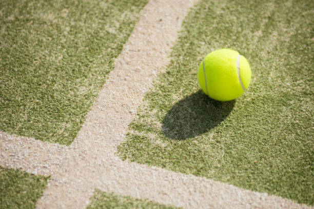 ball tennis padel on artificial grass pitch stock photo