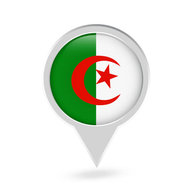 algerien flagge runde stecknadelsymbol - soccer soccer ball symbol algeria stock-grafiken, -clipart, -cartoons und -symbole