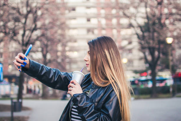 istock Young girl take selfie. 918639224