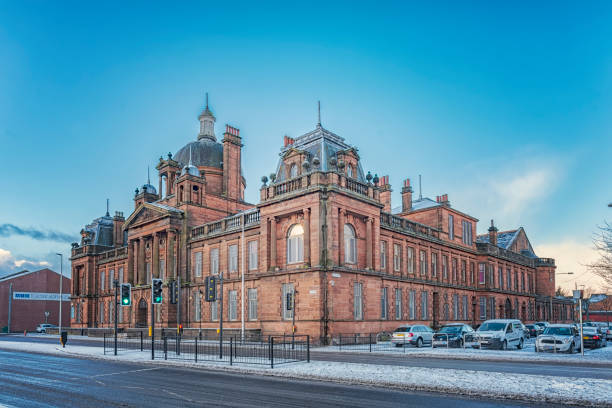 Govan Town Hall Right Side View GLASGOW, SCOTLAND - JANUARY 17, 2018: Former Govan Town Hall Built with Red Sandstone. ibrox stock pictures, royalty-free photos & images