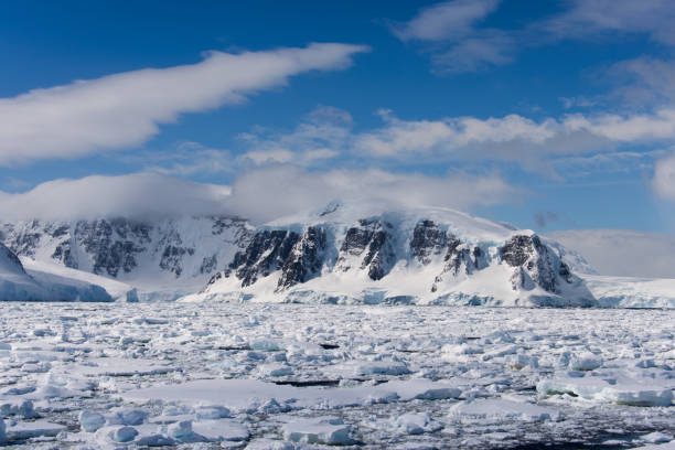 istock Antarctic landscape with sea and mountains 918642232