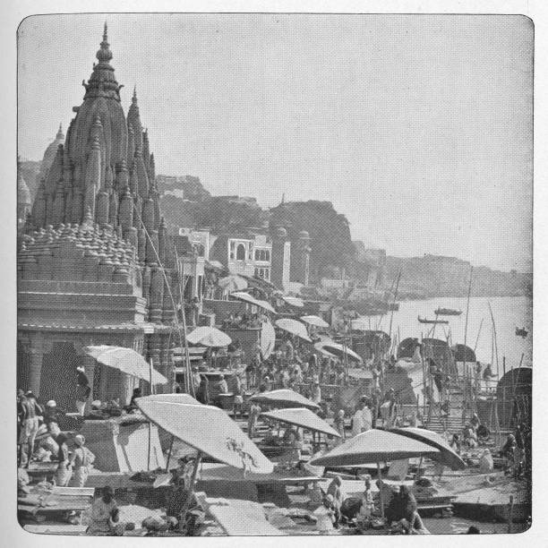 istock Temples along the Ganges River in Benares, India - British Era 918674882