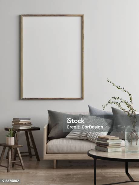 Mock Up Poster Scandinavian Living Room Concept Design Stock Photo - Download Image Now