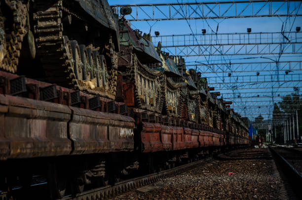 Tanks on a freight platform stock photo