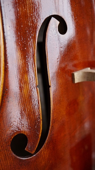 The swirling F-Hole of a Cello