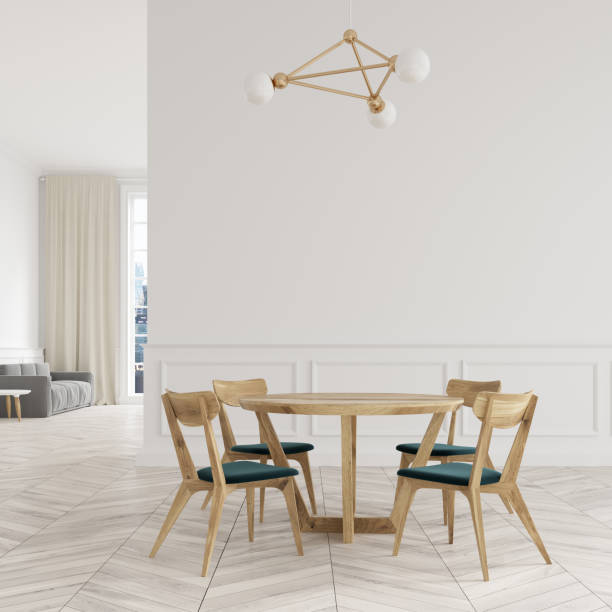 istock White dining room, wooden chairs, window 918692188