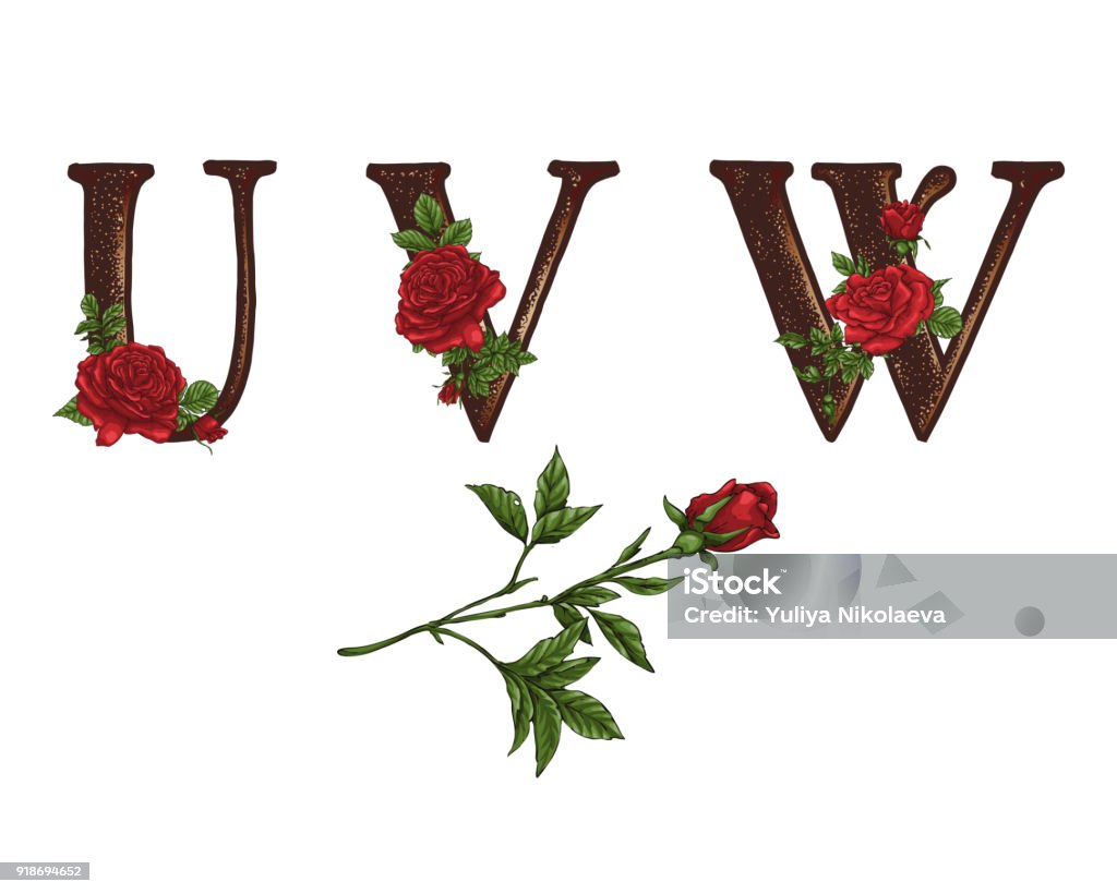 Red Roses Block Letters Red Roses Letters Hand Draw Vector Alphabet Stock Illustration ...