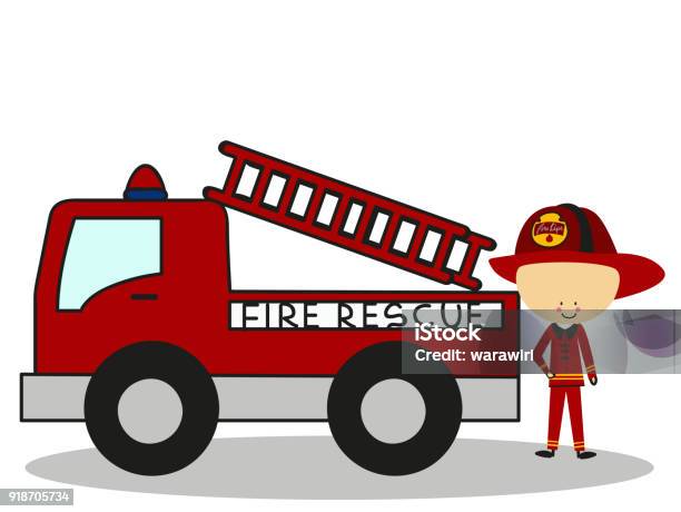 Doodle Firefighters Fire Rescue Stock Illustration - Download Image Now - Black Color, Car, Cute