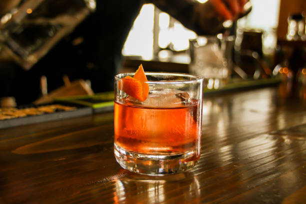 istock Bright Amber Hue Drink on Bar Top 918729056