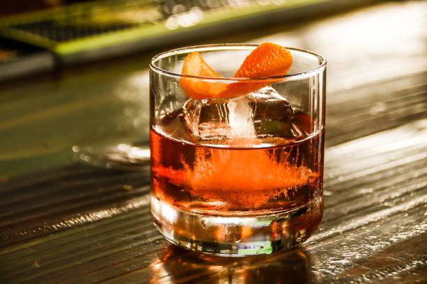 istock Bright Amber Hue Drink on Bar Top 918729208