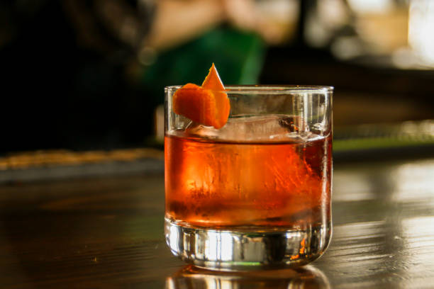 istock Bright Amber Hue Drink on Bar Top 918729402